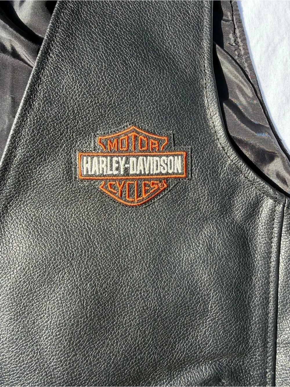 Harley-Davidson Black Leather Snap Vest with Orange Logo